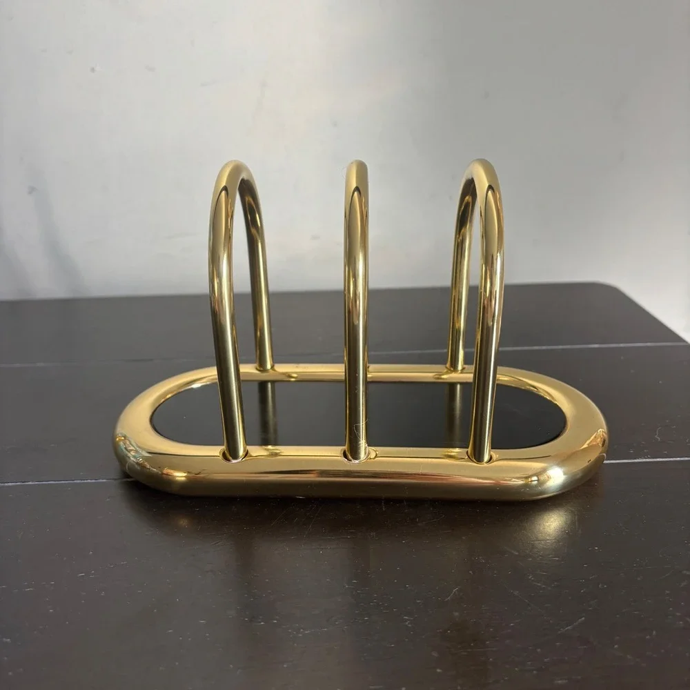 Vintage Brass and Black Lacquer Letter Holder | Weighted Desk Mail Organizer